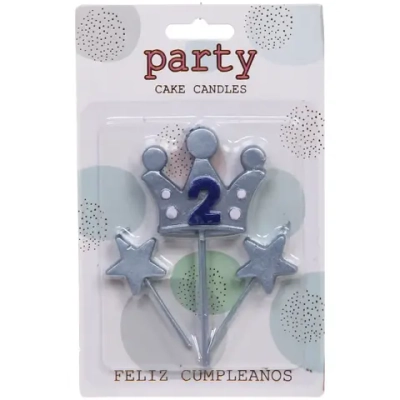 Свечи для торта Цифра Король желаний «2», голубой