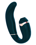 Черный вибромассажёр зоны G с вакуумным клиторальным стимулятором My G - 17,4 см. (Цвет: черный)