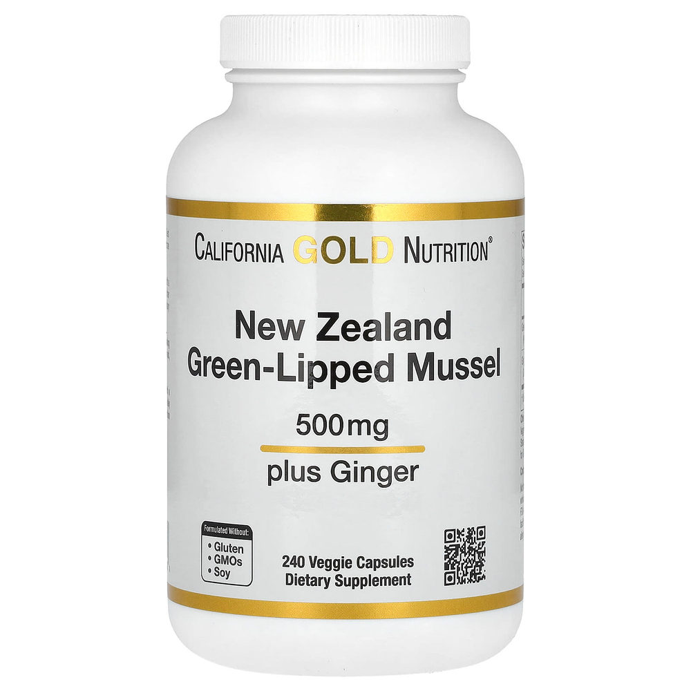 California Gold Nutrition, новозеландские зелёные мидии с экстрактом имбиря, 500 мг, 240 растительных капсул