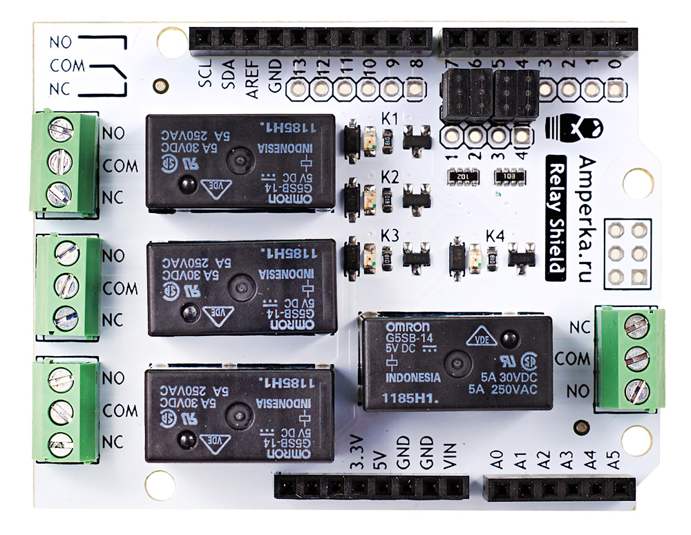 Relay Shield (4 канала по 5 А) Амперка