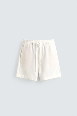 ZARA ШОРТЫ RELAXED FIT ИЗ СТРУЯЩЕЙСЯ ТКАНИ, ЖЕЛТОВАТО-БЕЛЫЙ