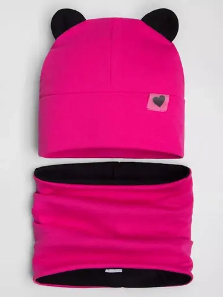 Шапка для девочек осенняя, с ушками и снудом