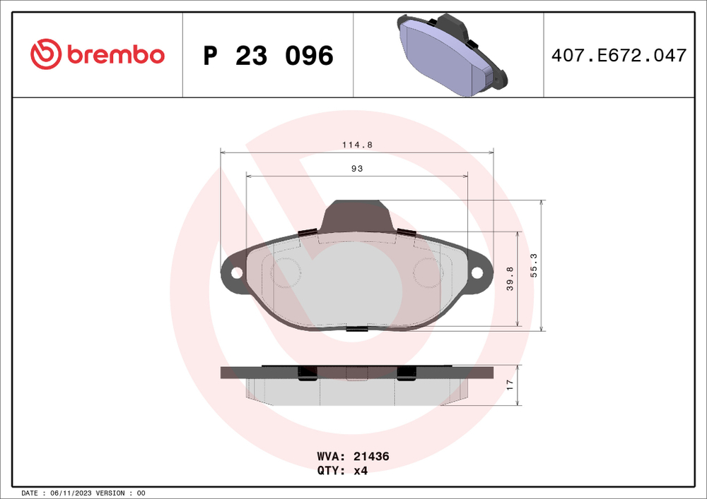 BREMBO - P23096-BRB - Brake Pad Set, disc brake