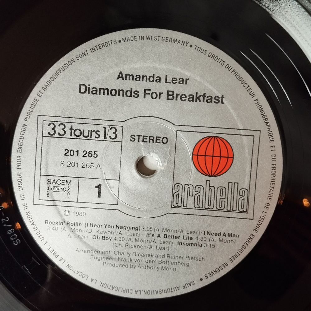 Винтажная виниловая пластинка LP Amanda Lear Diamonds For Breakfast (France 1980)