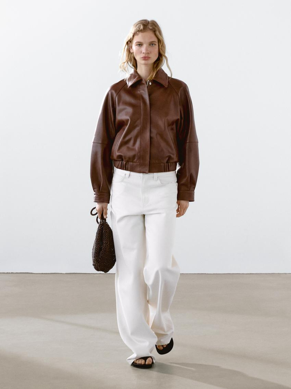 Massimo Dutti Куртка из кожи наппа с вощеным покрытием, коньячный