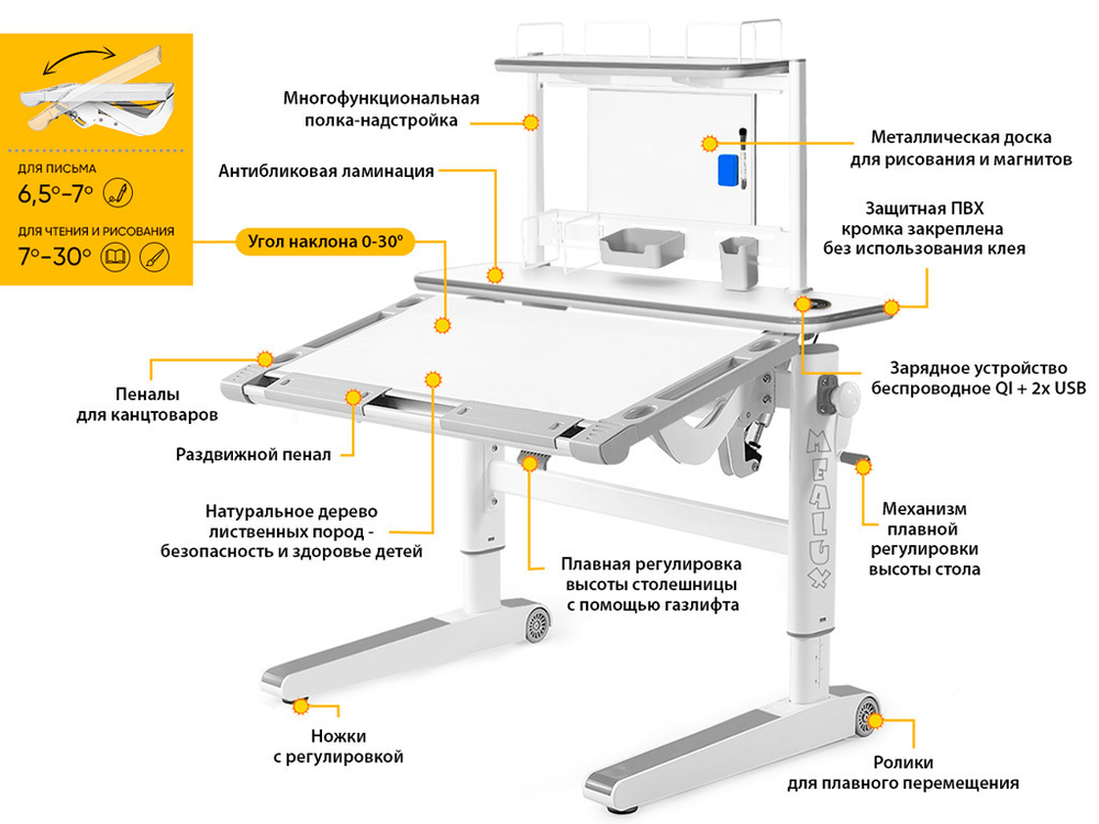 Детский стол Mealux Ergowood - L Multicolor+ полка BD P-17 W (арт.BD-810 WG/MC Energy + BD P-17 W)