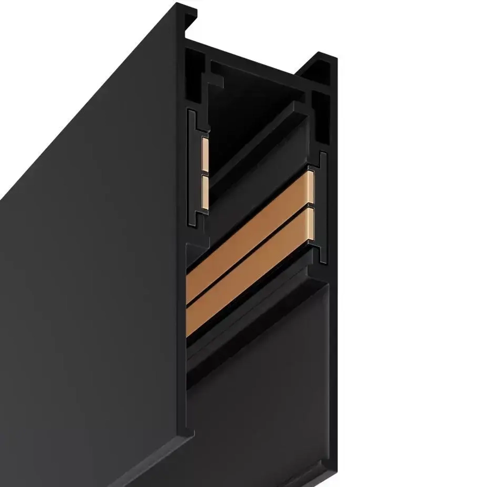 Трековая система освещения для натяжных потолков MAGNETIC S15 48V Чёрный шинопровод алюминиевый четырех-контактный низковольтный 4TRA 54x55x1500mm IP20 1,5 м / торцевые заглушки в комплекте