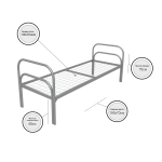 Кровать металлическая одноярусная "Хард +", 70х190 см, сетка 100х50, двойная ножка, 1 перемычка