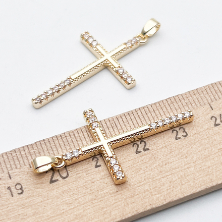 Подвеска Крест, цвет золото, фианиты, размер 35*20 мм + бейл, цена за 1 шт