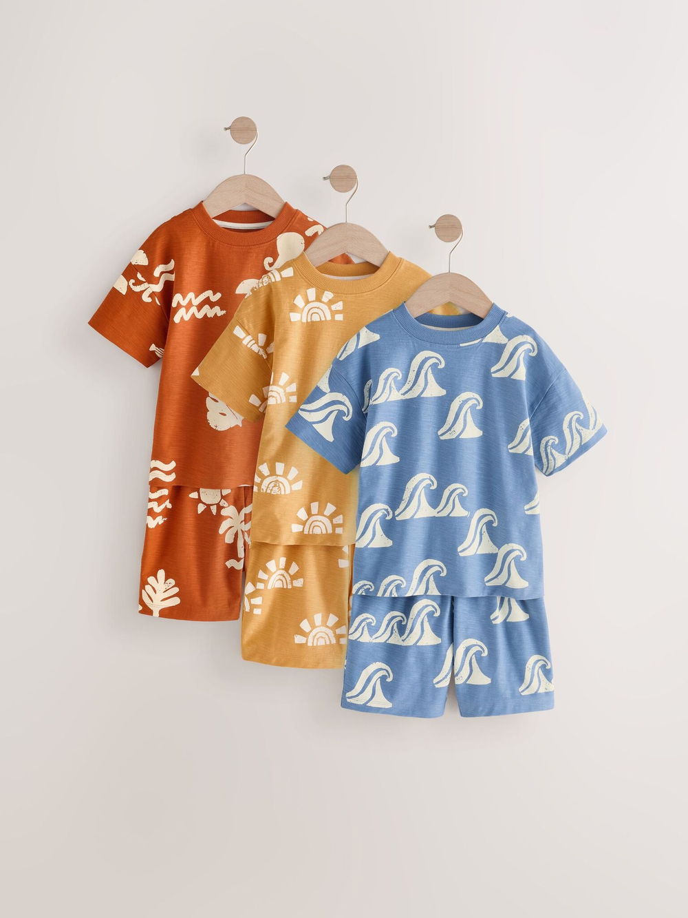 Пижама для мальчика Next AC0-920, 3 шт., Кирпичный, Синий, Горчичный