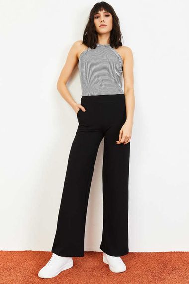 Qadın üçün Beli rezinli, Geniş Ayaqlı Şalvar Qara 10031052