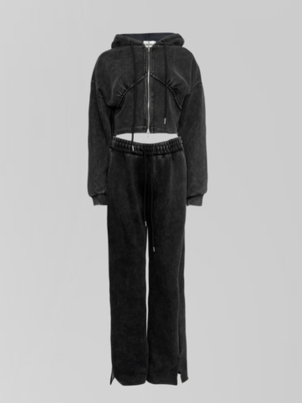 Костюм спортивный Rainbow Yan 1137 из укороченной толстовки с капюшоном и брюк с разрезами внизу