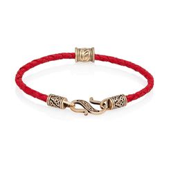 Браслет гайтан красный 3 мм с руной Феху Бронза