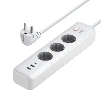 Сетевой фильтр (удлинитель) UGREEN CD286 (25357) с розетками 30W 3AC Power Strip with Master Switch (2A1C) EU. Цвет: белый