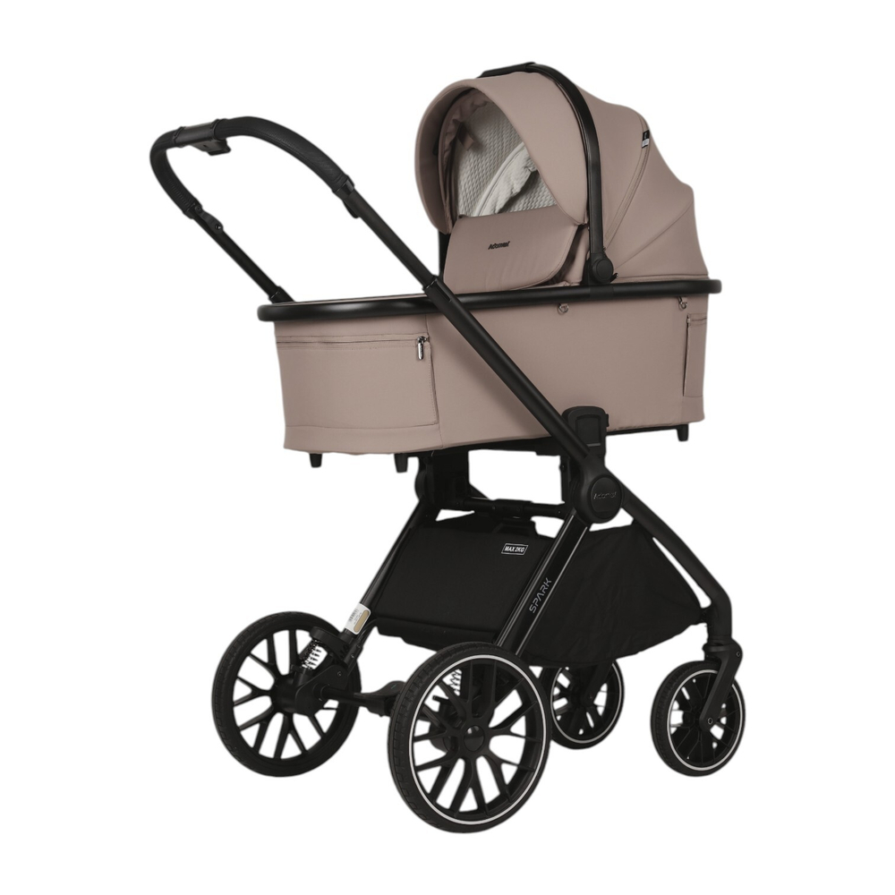 Детская универсальная коляска Adamex Spark 2в1 - Latte Velvet (Бежевая ткань, черная рама)