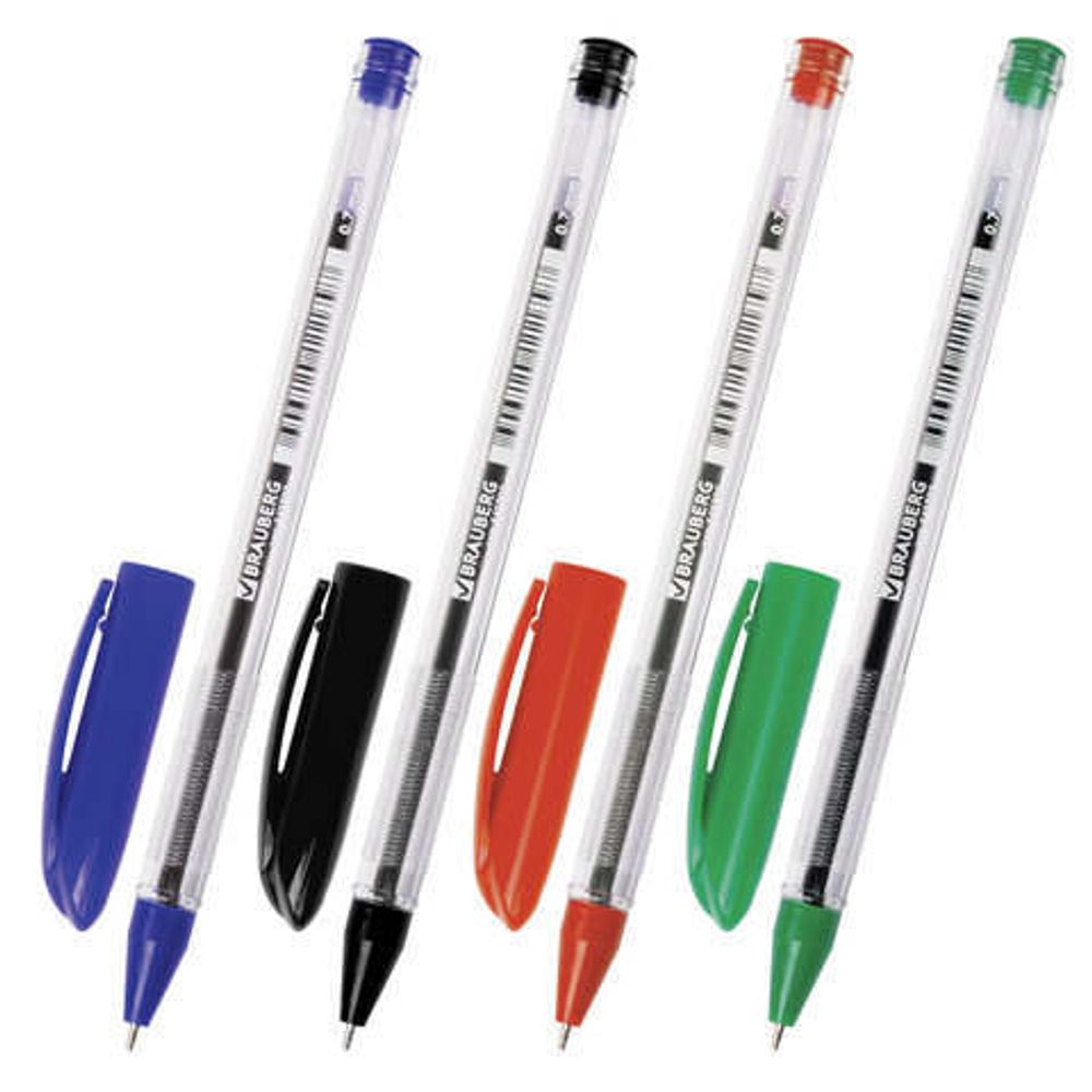Набор шариковых ручек 4цв. Brauberg Rite-Oil, прозрачный корпус с цветным колпачком