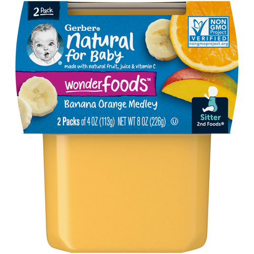 Gerber, Natural for Baby, Wonder Foods™, 2nd Foods®, банан и апельсин, 2 пакетика по 113 г (4 унции)
