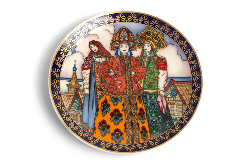 «Василиса и ее сестры». Лимитированная декоративная настенная тарелка из серии «Русские сказки» с иллюстрацией из cказки «Василиса Прекрасная» Бориса Зворыкина