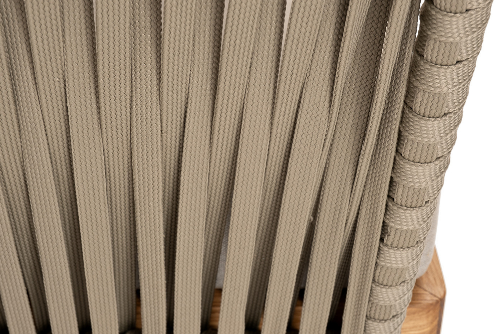 "Мальорка" диван 3-местный плетеный из роупа, основание дуб, роуп серо-коричневый 23мм, ткань бежевая 15052