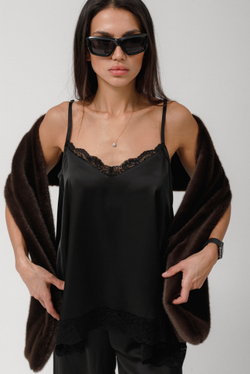 Топ шелковый с кружевом (черный)
