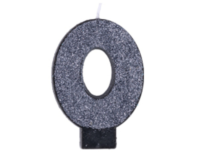 Свеча -цифра 0 Черная глиттер 8см