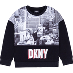 Свитшот DKNY Черный/Вставка: принт: город/Термопринт: красно-белый логотип Девочка