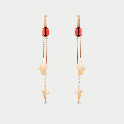 Длинные серьги золотые из розового золота 585 пробы для женщин с гранатом (арт. 02-2-700-0300-010)