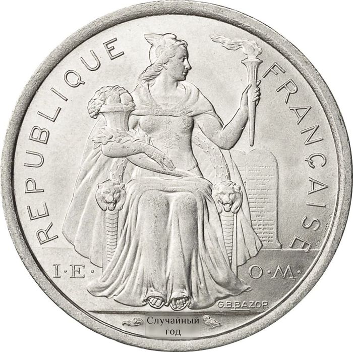 2 франка 1973-2019 Французская Полинезия XF