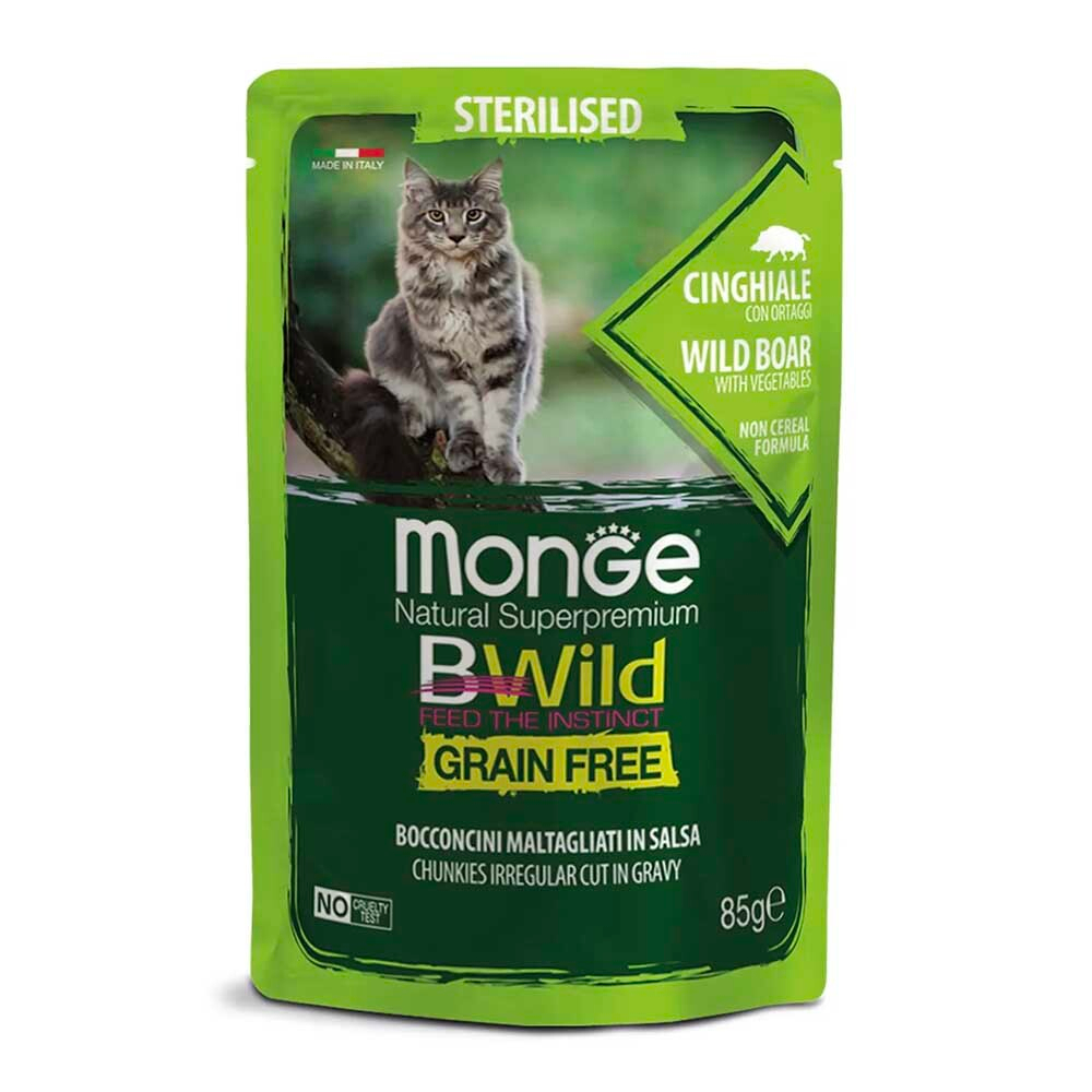 Monge Cat Bwild Sterilised 85 г (кабан с овощами) - беззерновые консервы (пауч) для стерилизованных кошек