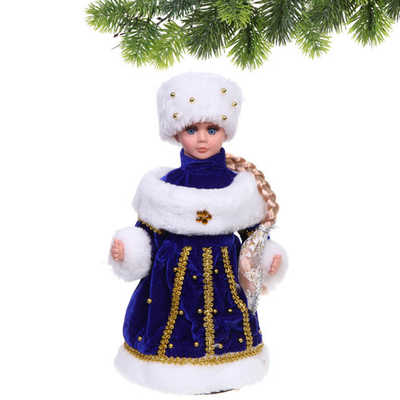 Снегурочка музыкальная «Зимний хоровод» 30 см в синей шубке