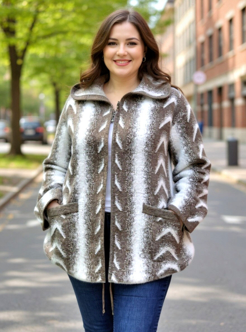 Кардиган женский Альпака, размер 60-68, цвет коричневый с белым