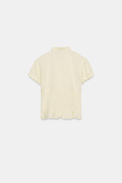 ZARA ТОП ИЗ РЕЛЬЕФНОЙ ТКАНИ С БАНТОМ, ЦВЕТ СЛИВОЧНОГО МАСЛА