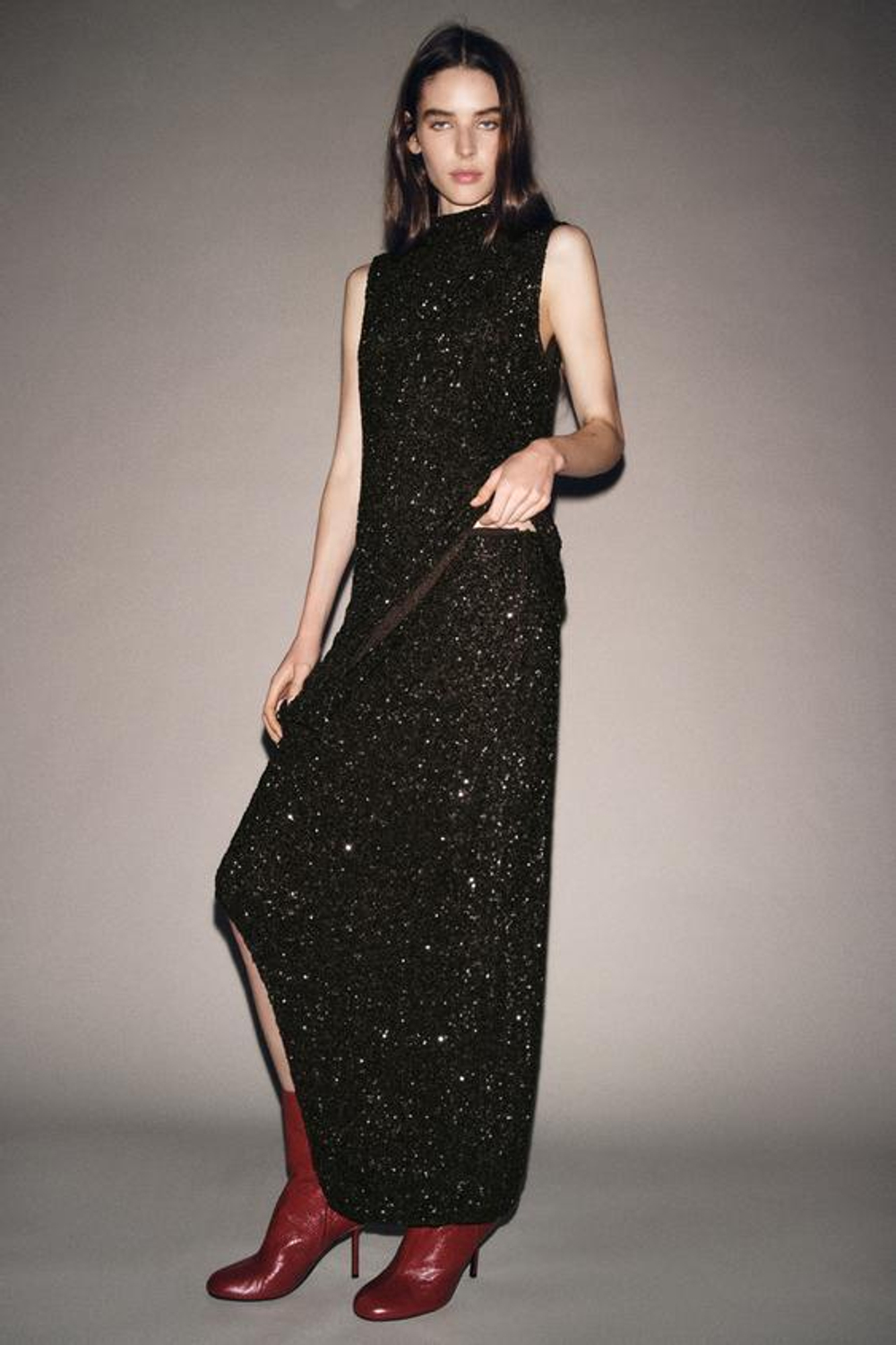 ZARA ЮБКА АСИММЕТРИЧНОГО КРОЯ С ПАЙЕТКАМИ — ZW COLLECTION, КОРИЧНЕВЫЙ