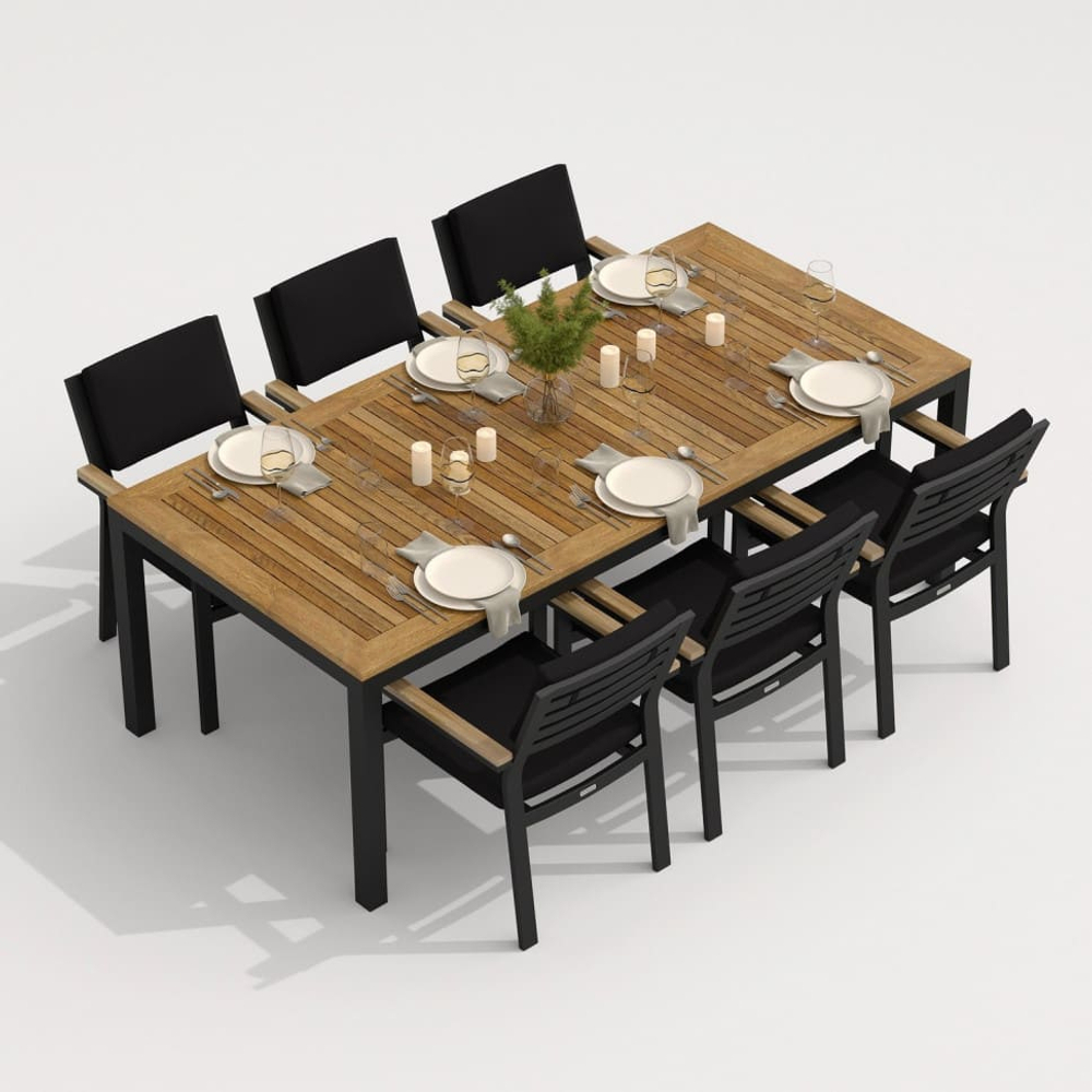 Обеденная группа Ideal Patio ТЕЛЛА БОНТА каркас карбон, стол тик 220, ткань черная