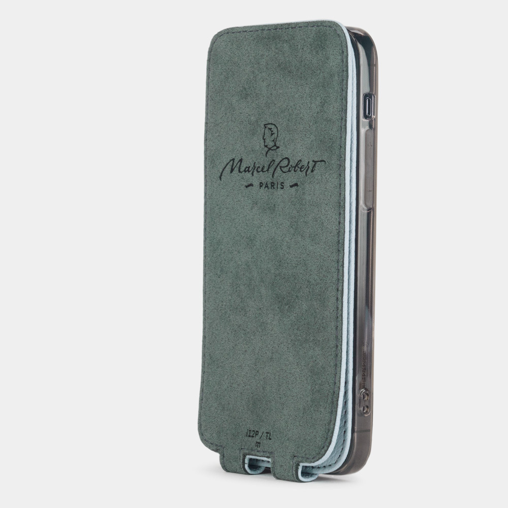 Чехол для iPhone 12 Pro Max из натуральной кожи козы, голубого цвета