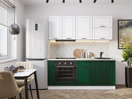 Прямая модульная кухня Дублин-01 Special White/Special Green - Белый 2140*1900*600