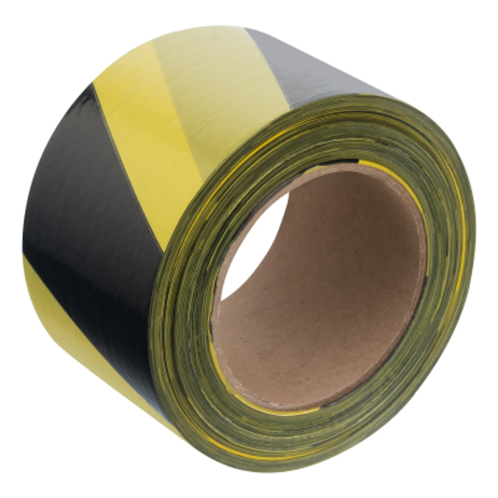 Лента сигнальная, 75 мм х 200 м, черно-желтая