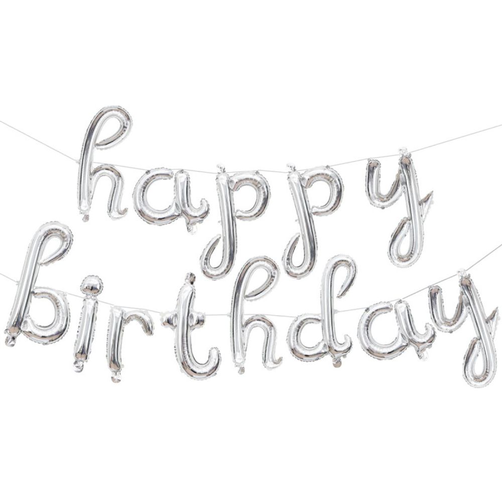 Растяжка "Happy Birthday" серебро 2