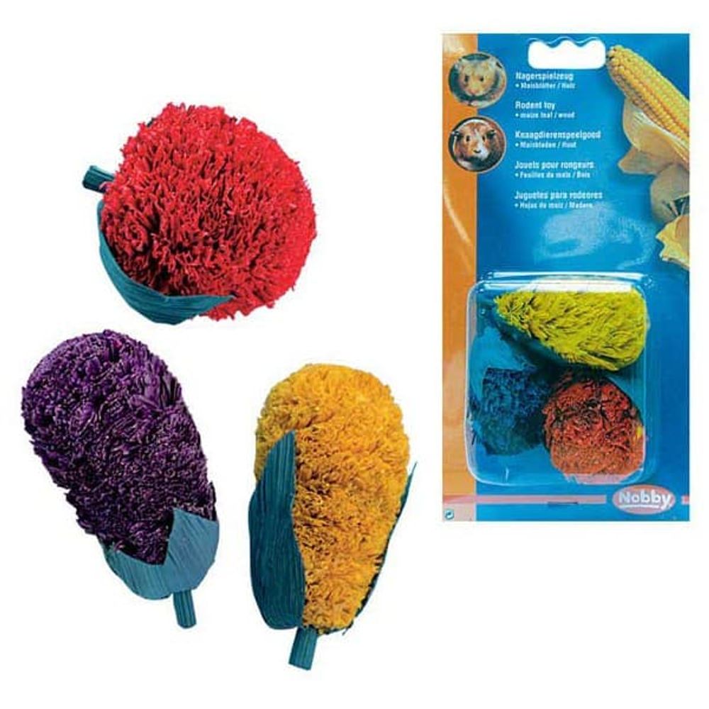 NOBBY Игрушка для грызунов ФРУКТЫ 7см  (из дерева и листьев кукурузы)