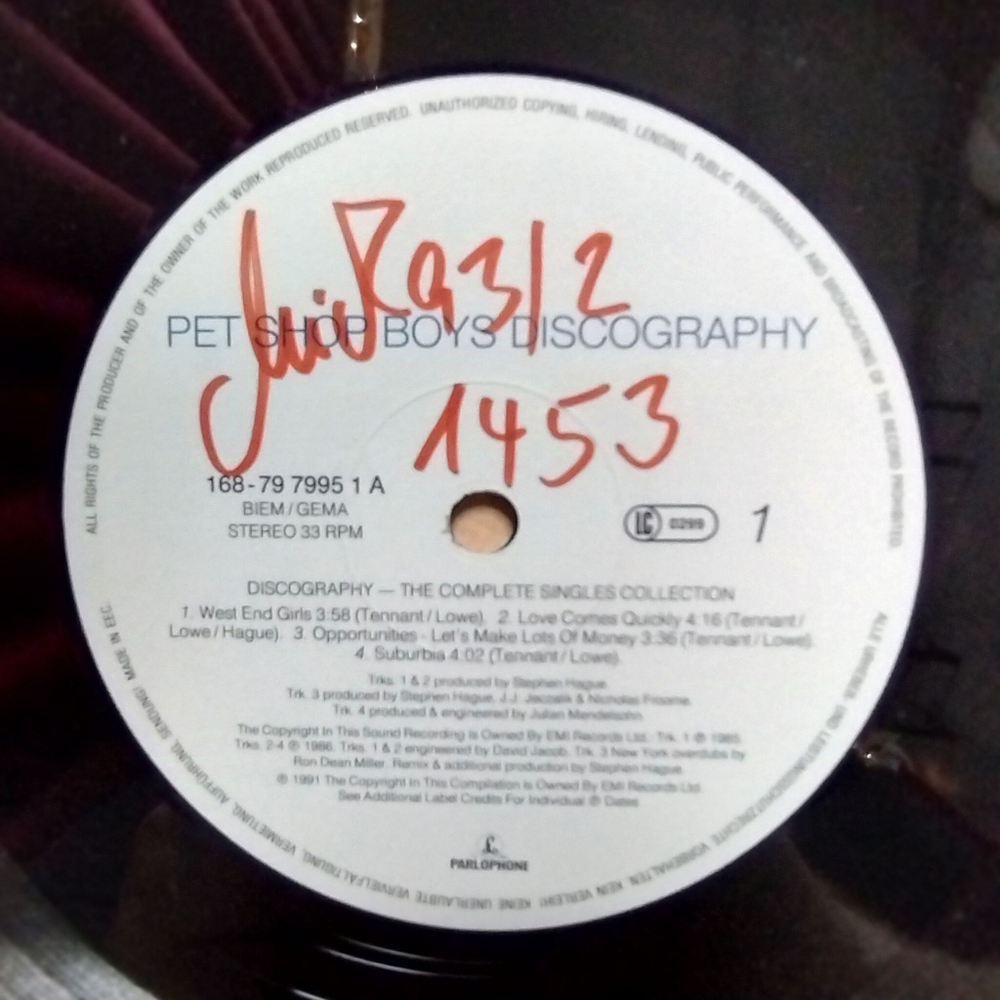 Винтажная виниловая пластинка LP Pet Shop Boys Discography (The Complete Singles Collection) (Germany 1991)