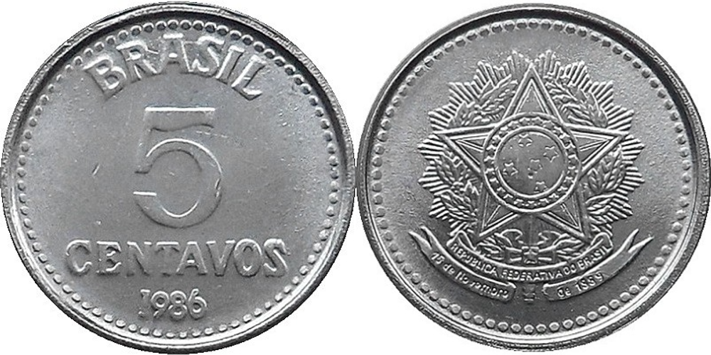 Бразилия 5 сентаво, 1986 - 1988 Звезда XF