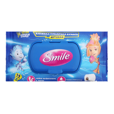 Бумага туалетная влажная SMILE детская Фиксики, с клапаном, 44шт