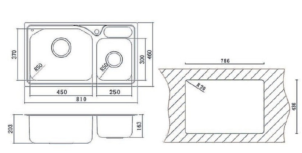 Кухонная мойка OULIN H 9818 схема