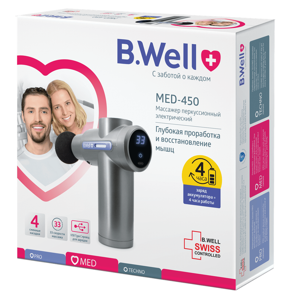 Массажер перкуссионный электрический B.Well MED-450