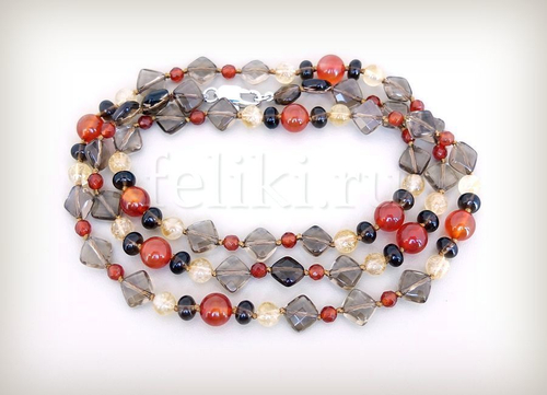 бусы из раухтопаза и сердолика