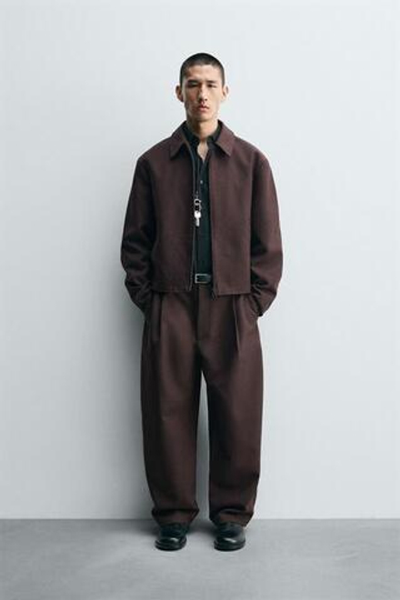 ZARA БРЮКИ BALLOON FIT С ЗАЩИПАМИ, БУРГУНДИ