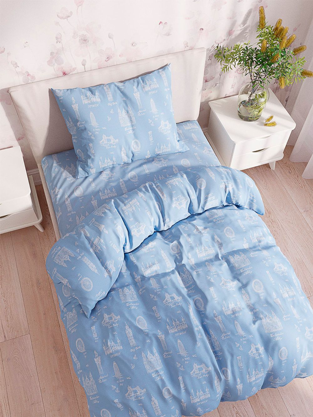 Постельное белье Сказка "Биг Бен" 1,5-сп Наволочка 50х70 см 1 шт Простынь 150х215 см Пододеяльник 145х215 см, перкаль