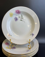 Тарелки под горячее набор из 5 штук фарфоровые роспись цветы, позолота, из сервиза Астры, ГДР Freigerber Porzellan, винтаж времён СССР 1970-1990 гг