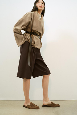 ZARA ЗАМШЕВЫЕ ЛОФЕРЫ-МЮЛИ, КОРИЧНЕВЫЙ