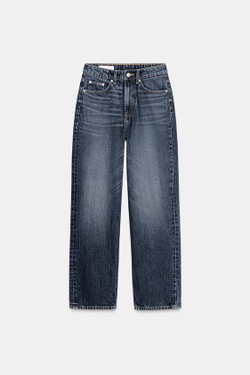 ZARA ДЖИНСЫ TRF MOM FIT С ВЫСОКОЙ ПОСАДКОЙ, МОРСКОЙ СИНИЙ